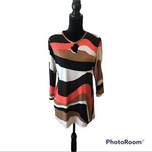🌟 CSC, Orange/Brown/Cream Top Size M